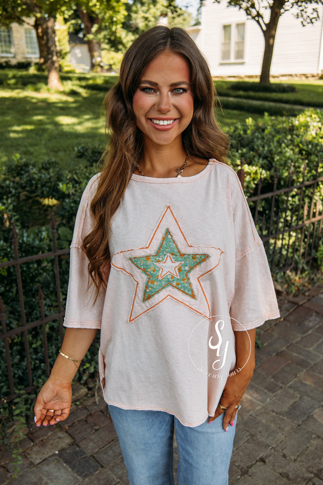 Patched Star Top - Lt. Pink