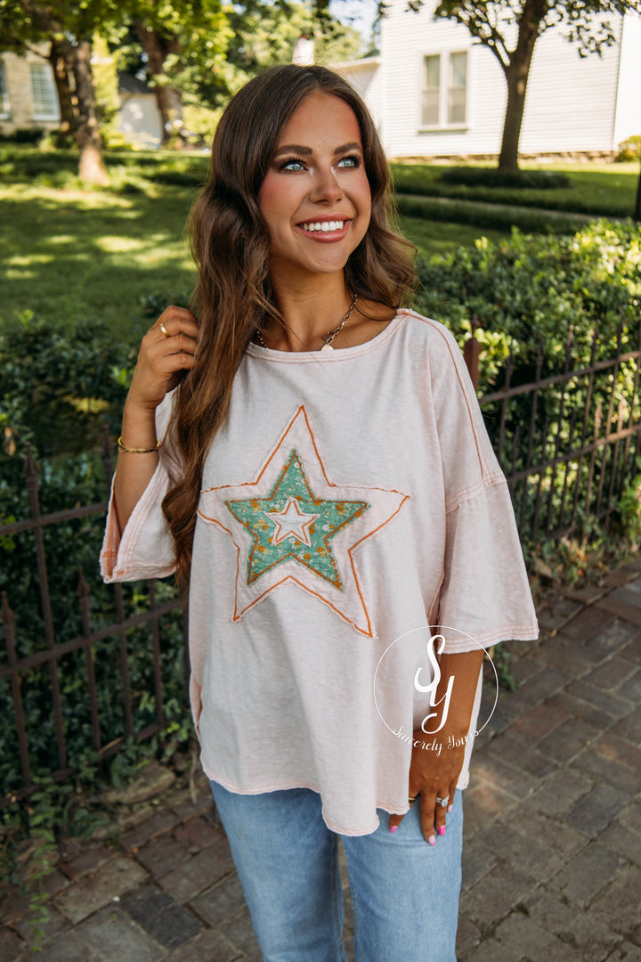Patched Star Top - Lt. Pink