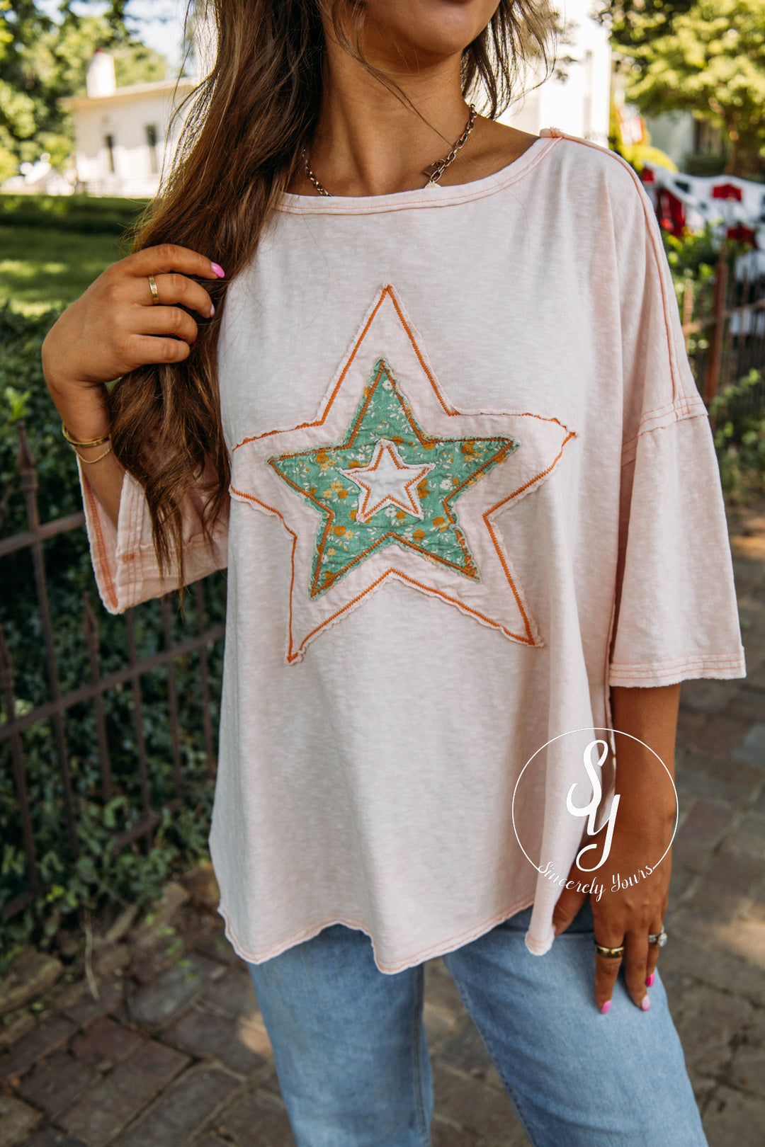 Patched Star Top - Lt. Pink