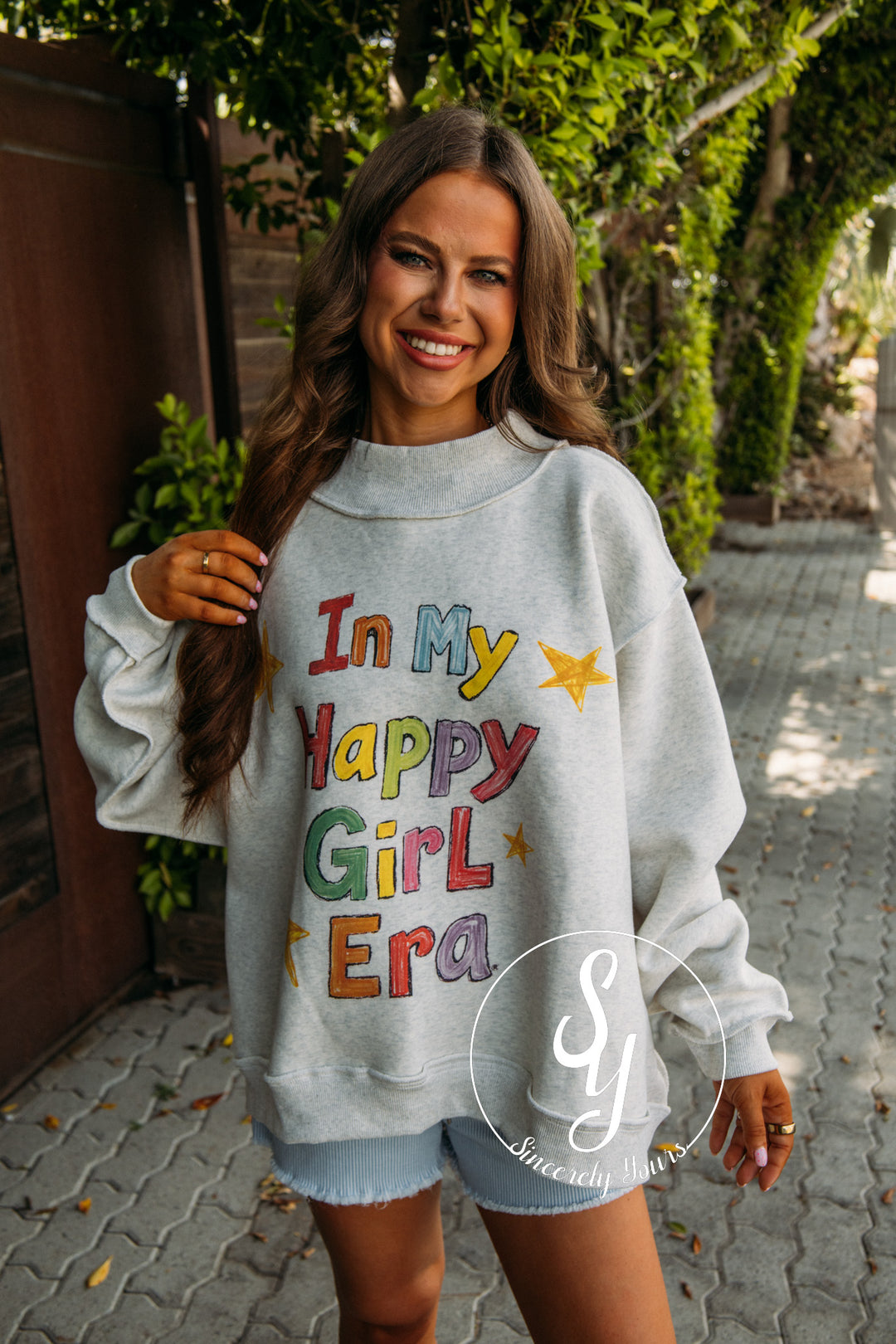 Happy Girl Reversible Mock Neck - Heather Grey