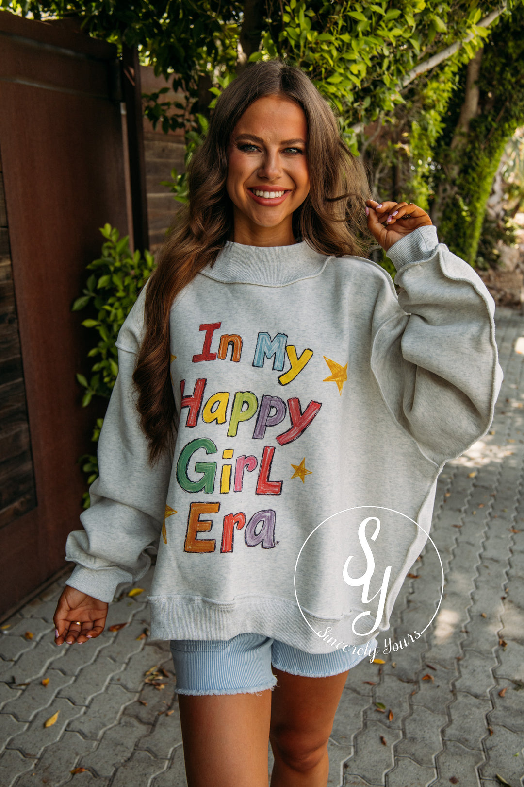 Happy Girl Reversible Mock Neck - Heather Grey