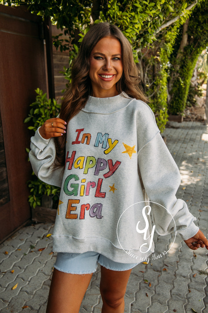 Happy Girl Reversible Mock Neck - Heather Grey