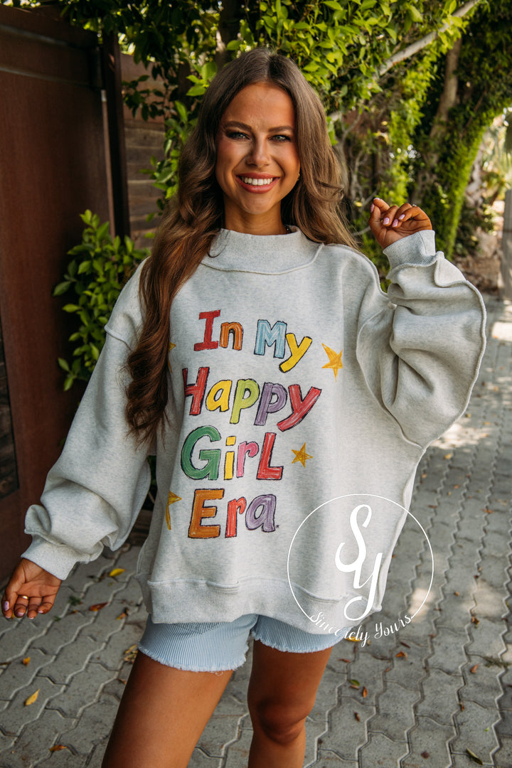 Happy Girl Reversible Mock Neck - Heather Grey