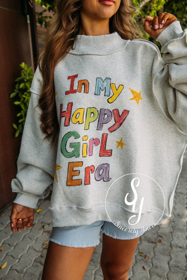 Happy Girl Reversible Mock Neck - Heather Grey