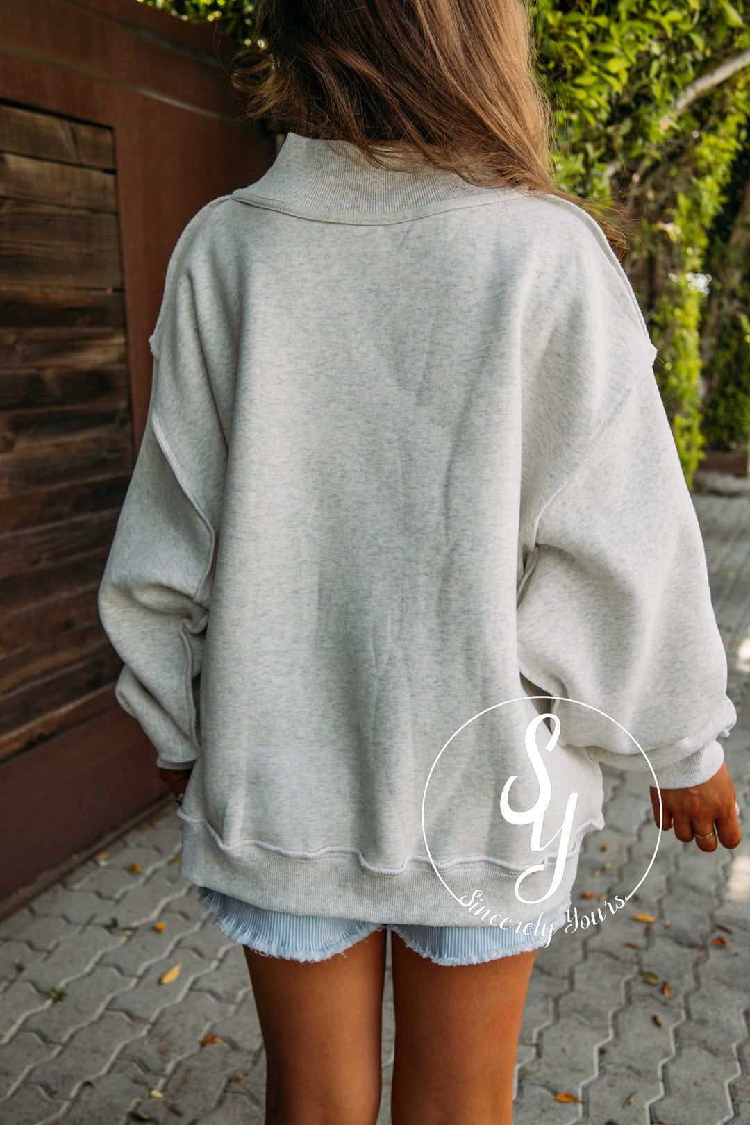 Happy Girl Reversible Mock Neck - Heather Grey
