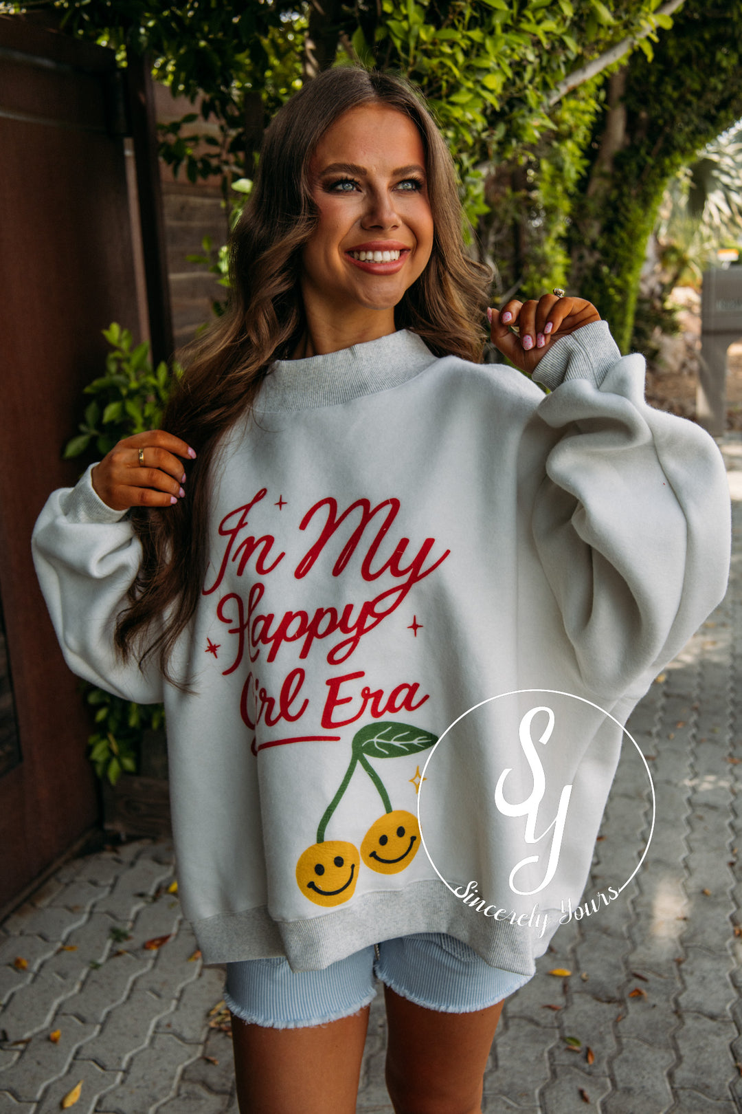 Happy Girl Reversible Mock Neck - Heather Grey