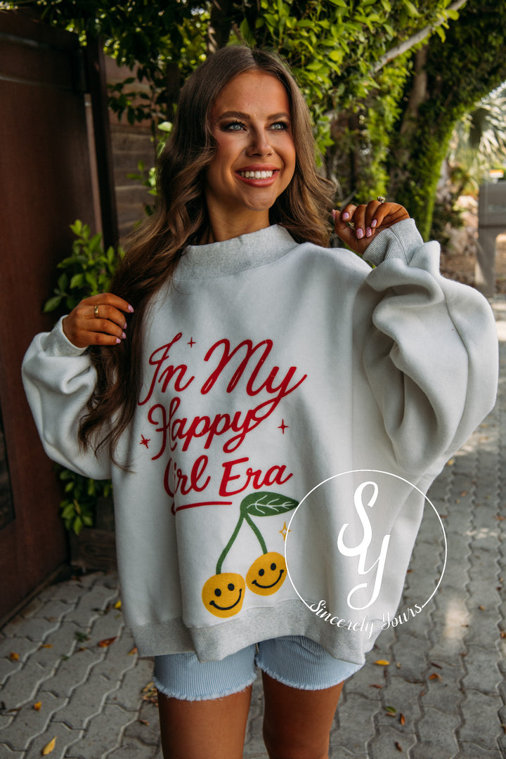 Happy Girl Reversible Mock Neck - Heather Grey
