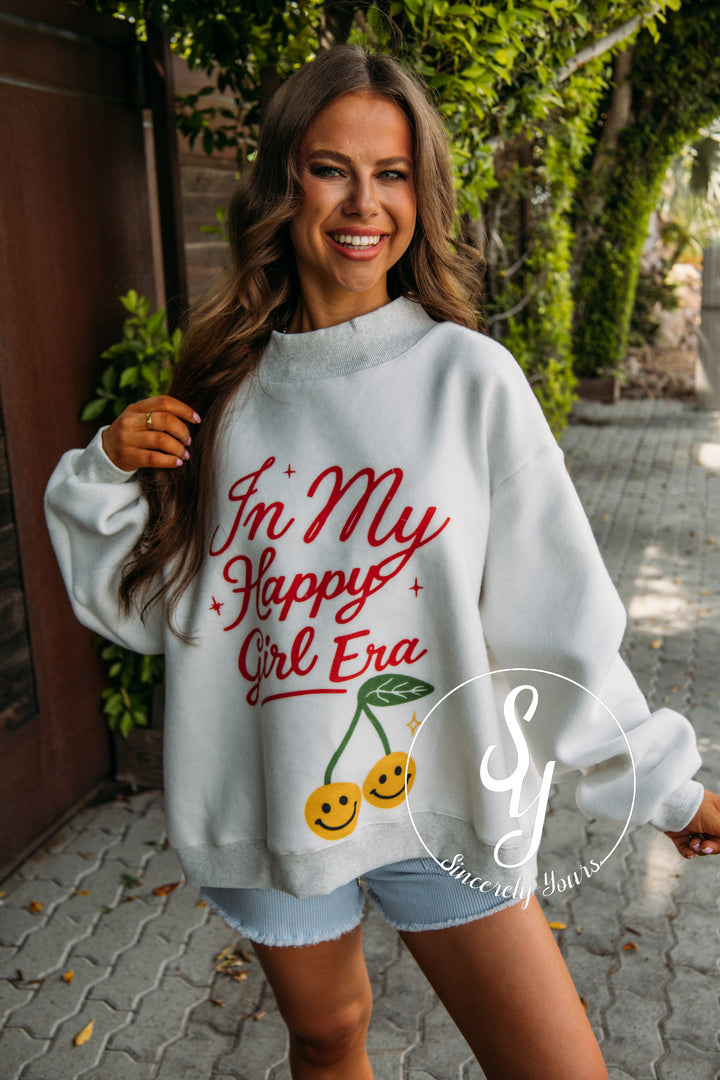 Happy Girl Reversible Mock Neck - Heather Grey