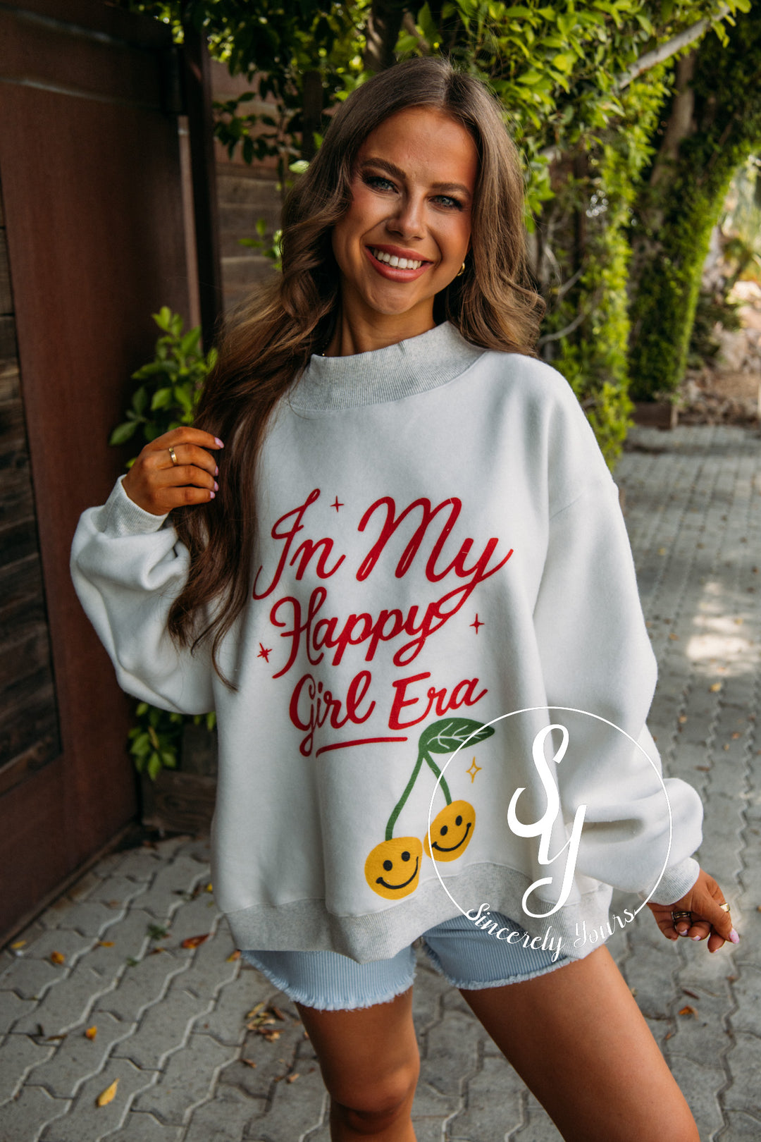 Happy Girl Reversible Mock Neck - Heather Grey