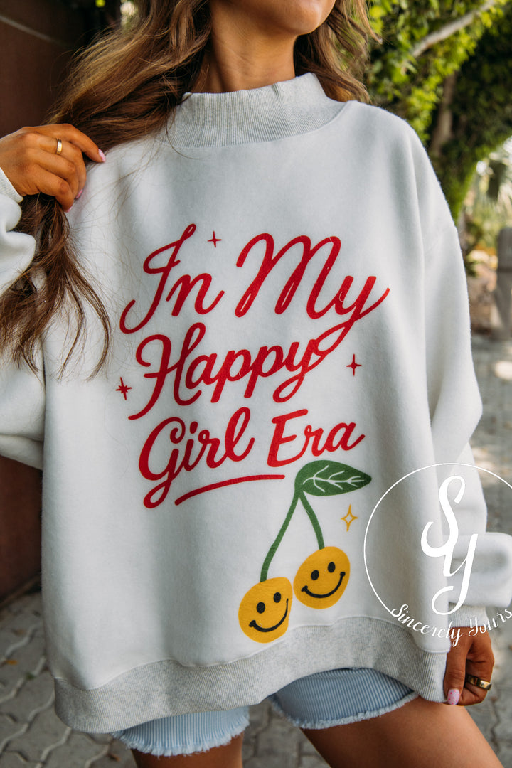 Happy Girl Reversible Mock Neck - Heather Grey