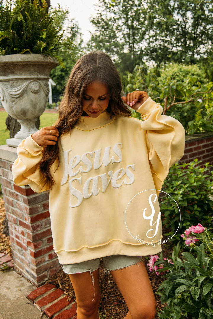 Jesus Saves Mock Neck - Yellow