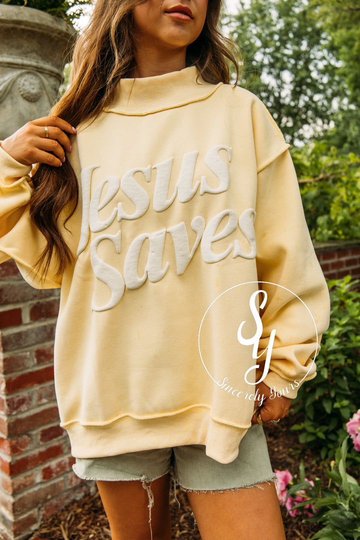 Jesus Saves Mock Neck - Yellow
