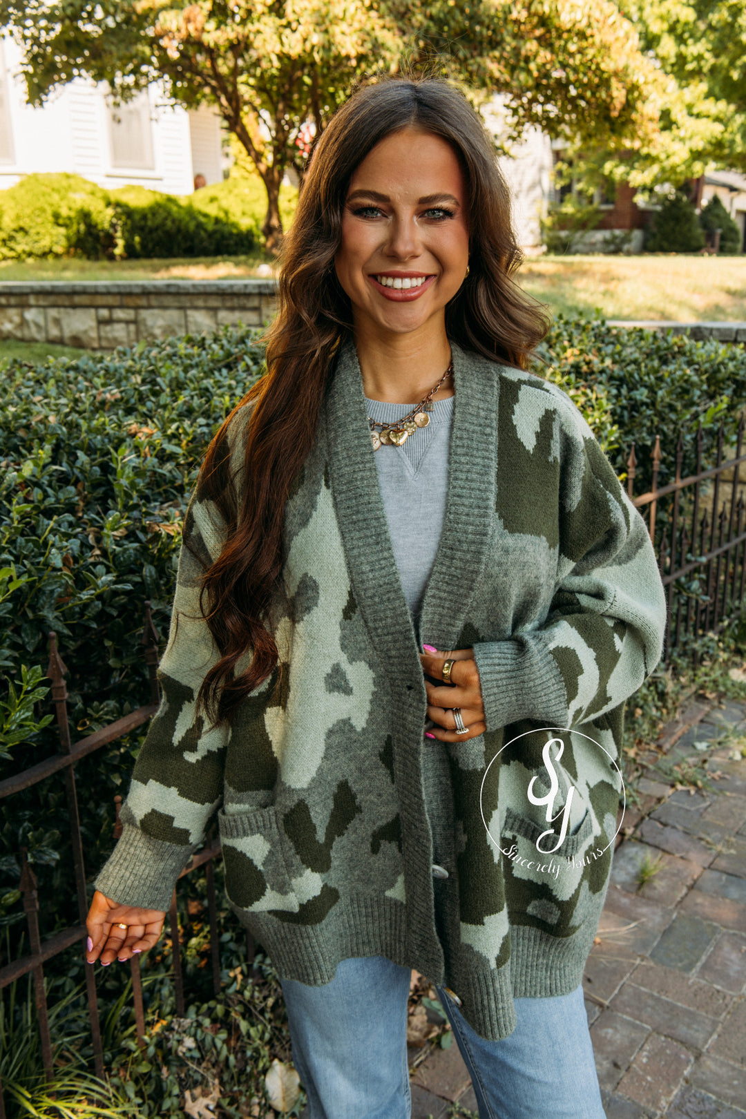 Camo Love Cardigan - Olive