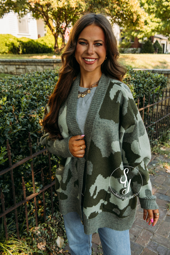 Camo Love Cardigan - Olive