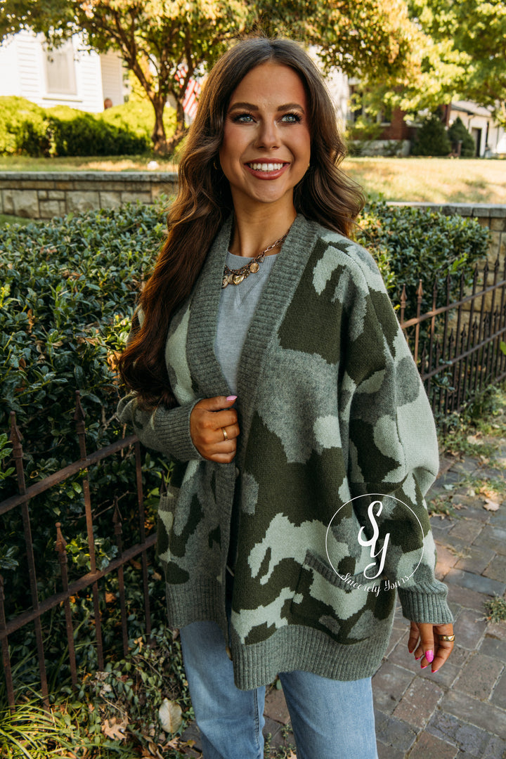 Camo Love Cardigan - Olive