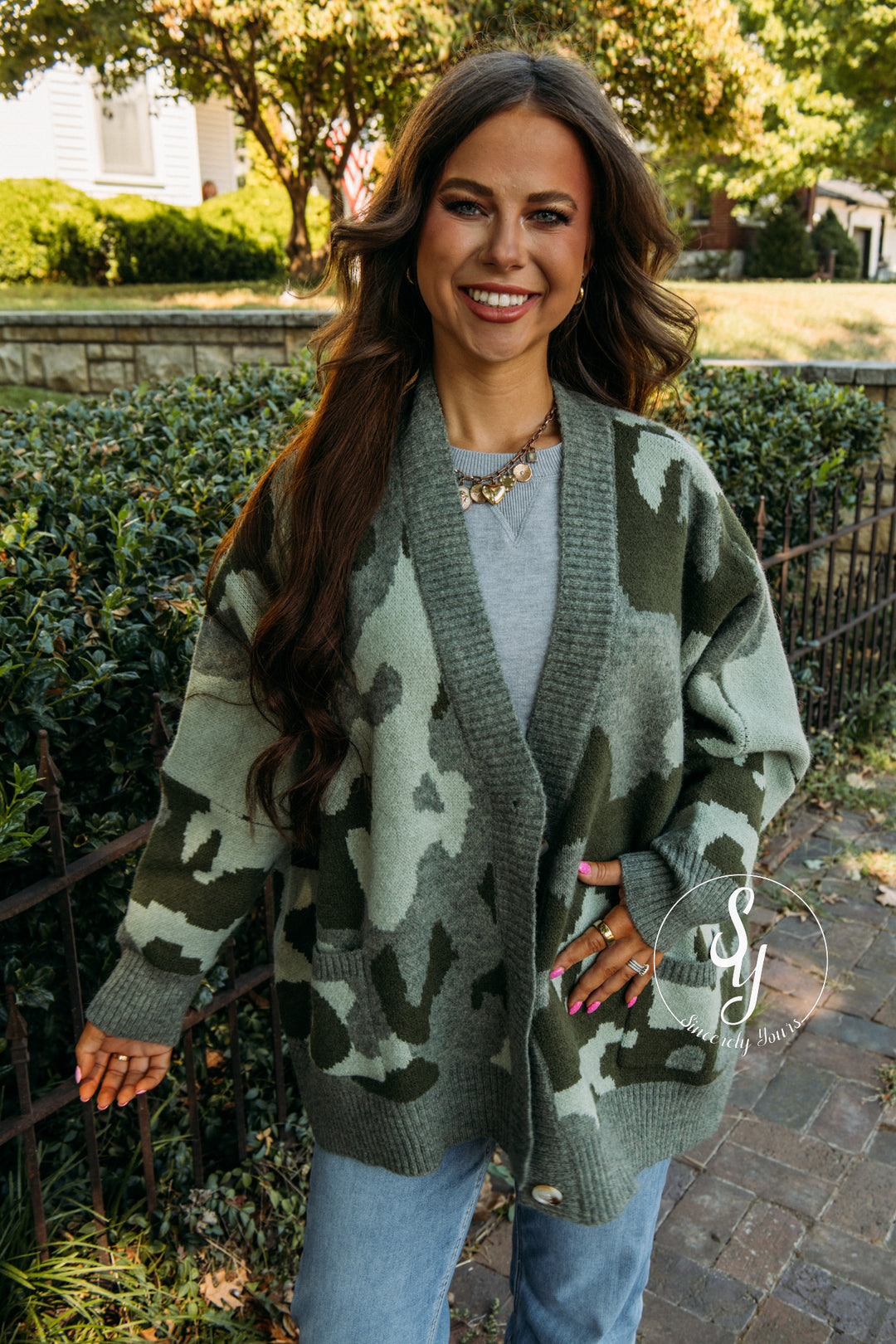 Camo Love Cardigan - Olive