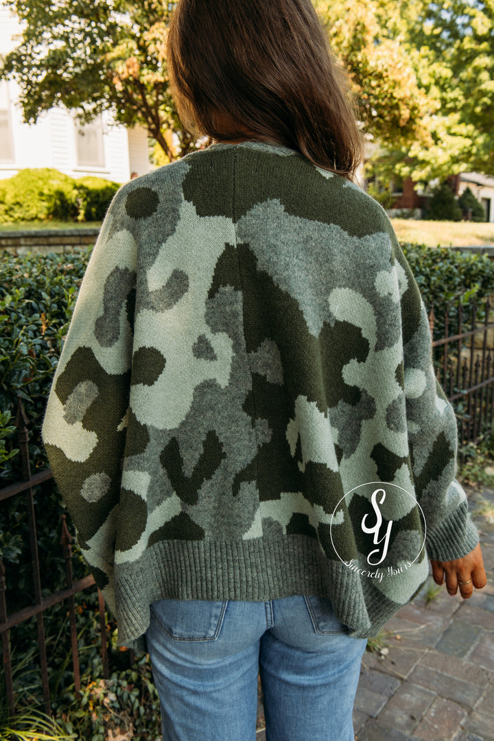 Camo Love Cardigan - Olive