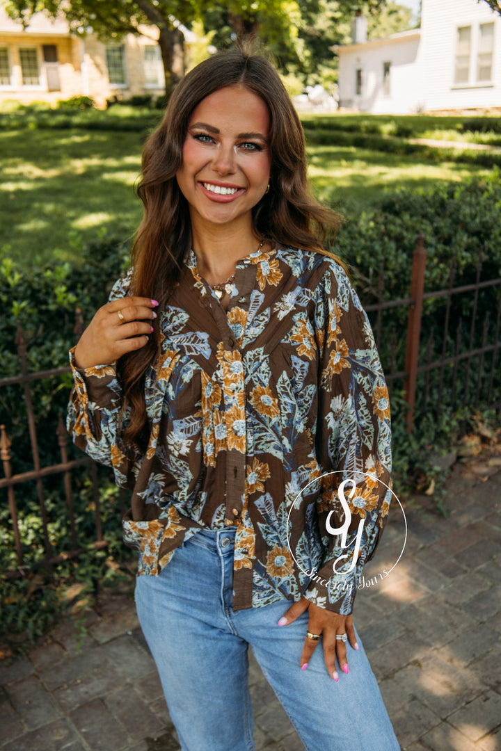 Forever Pretty Top - Mocha Bloom