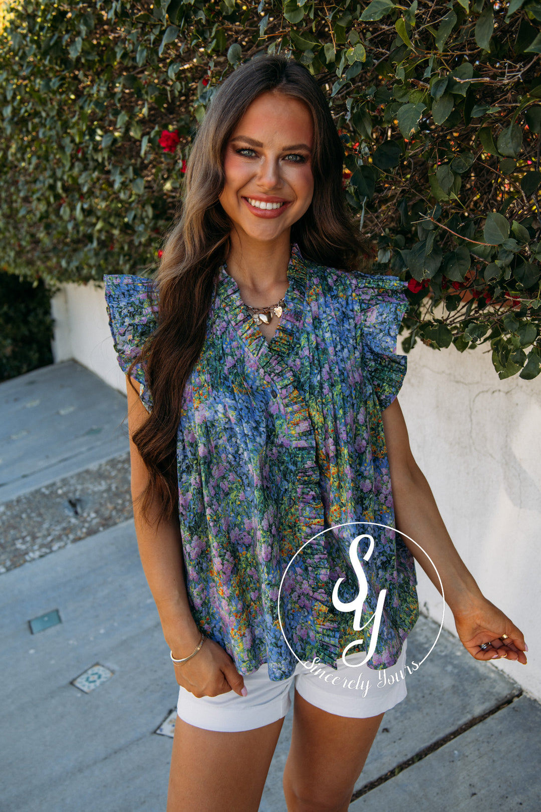 Popular Flower Top - Blue