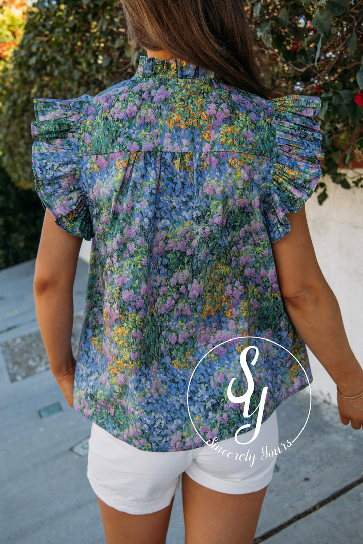 Popular Flower Top - Blue