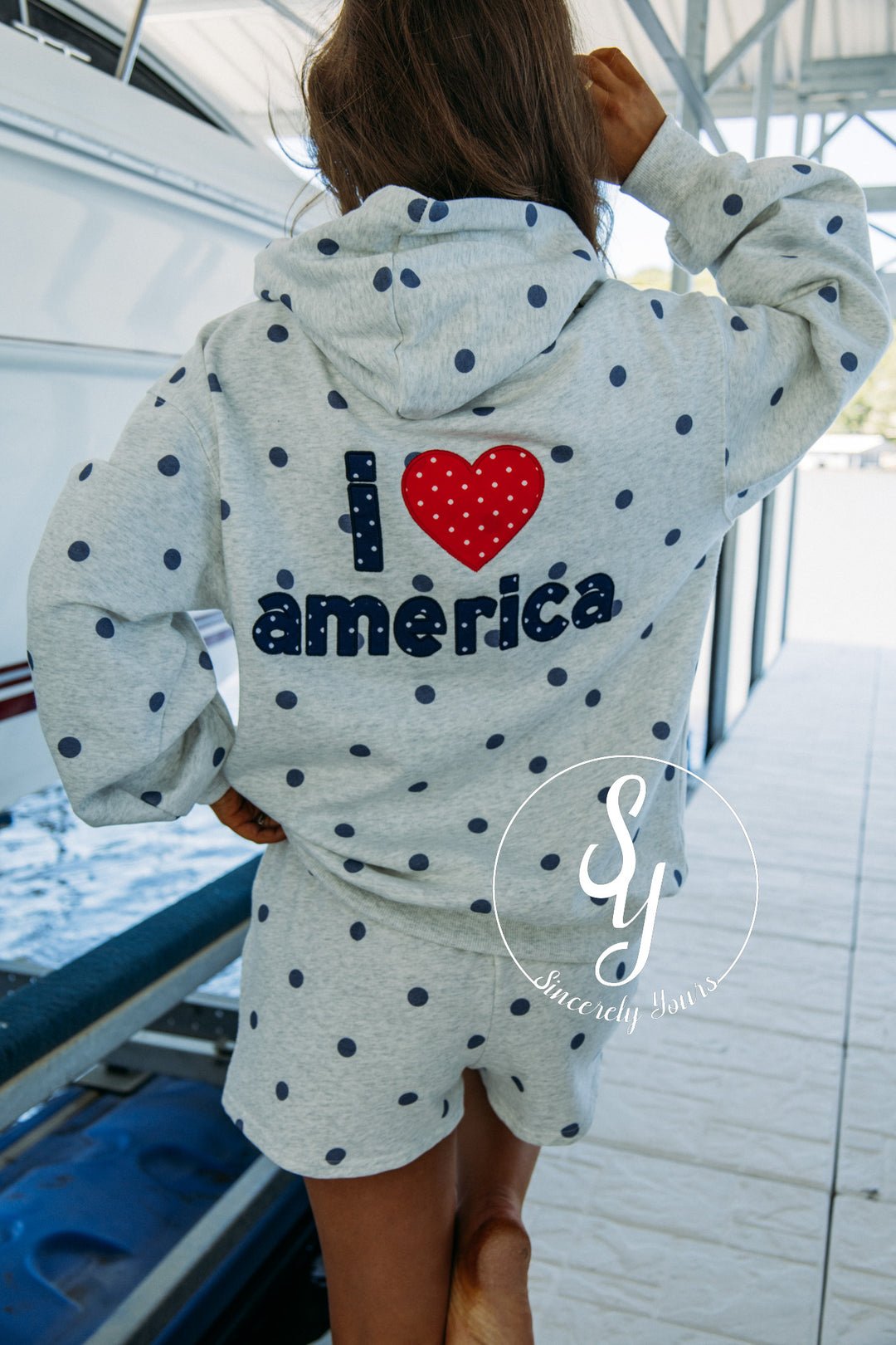 I Love America Hoodie - Heather Grey/Navy