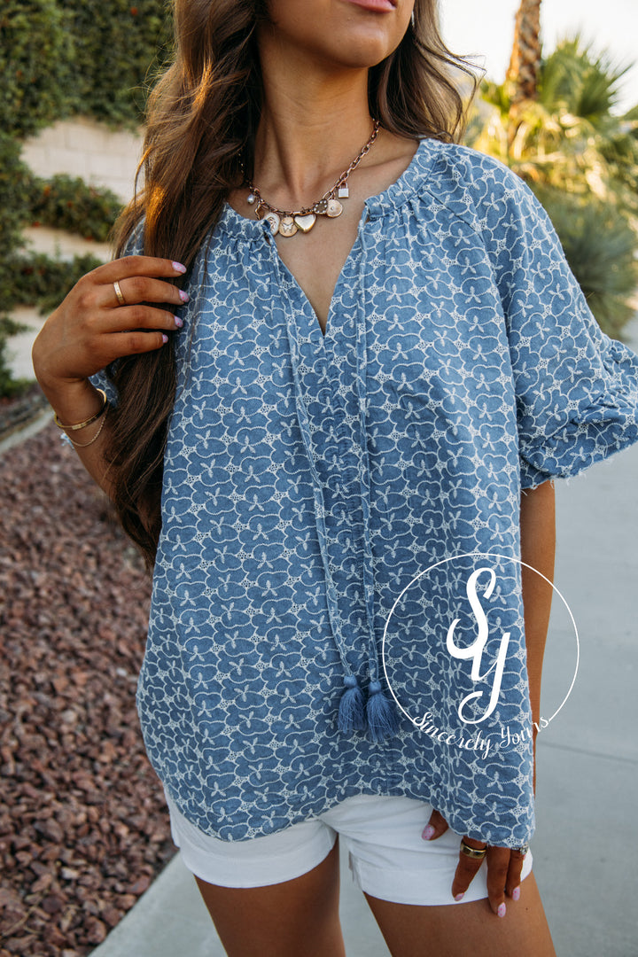 Devoted To You Top - Washed Denim