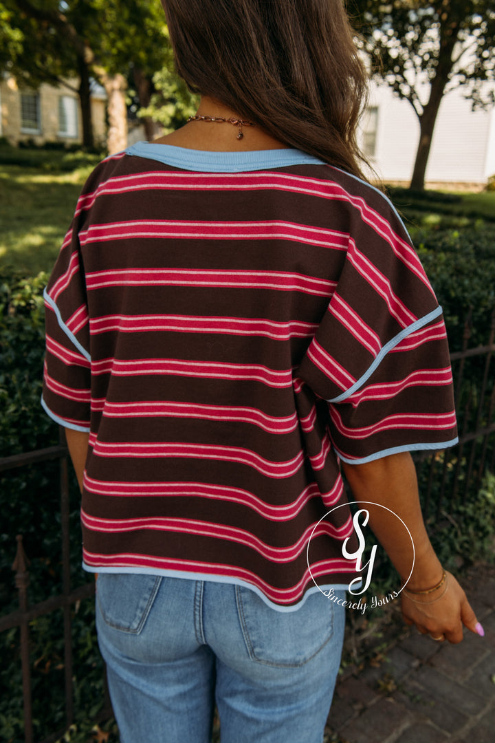 Stripe And Happy Top - Bubblegum Blue