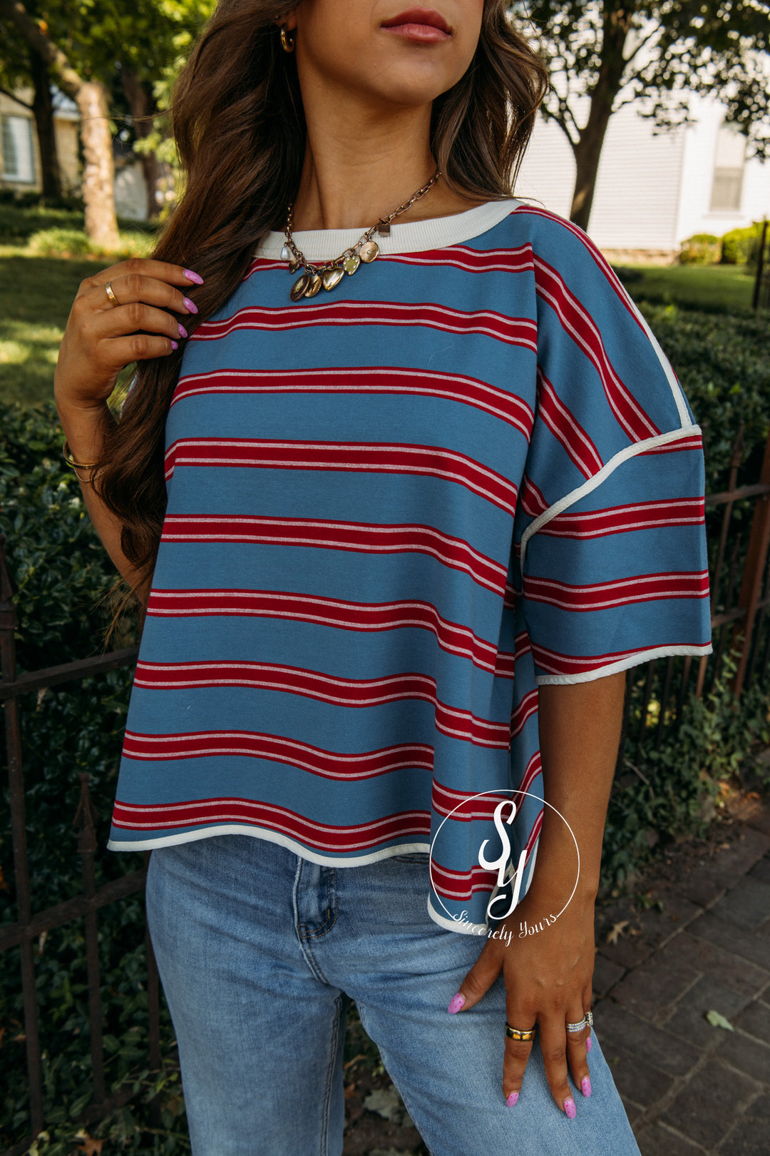 Stripe And Happy Top - Mint Chocolate