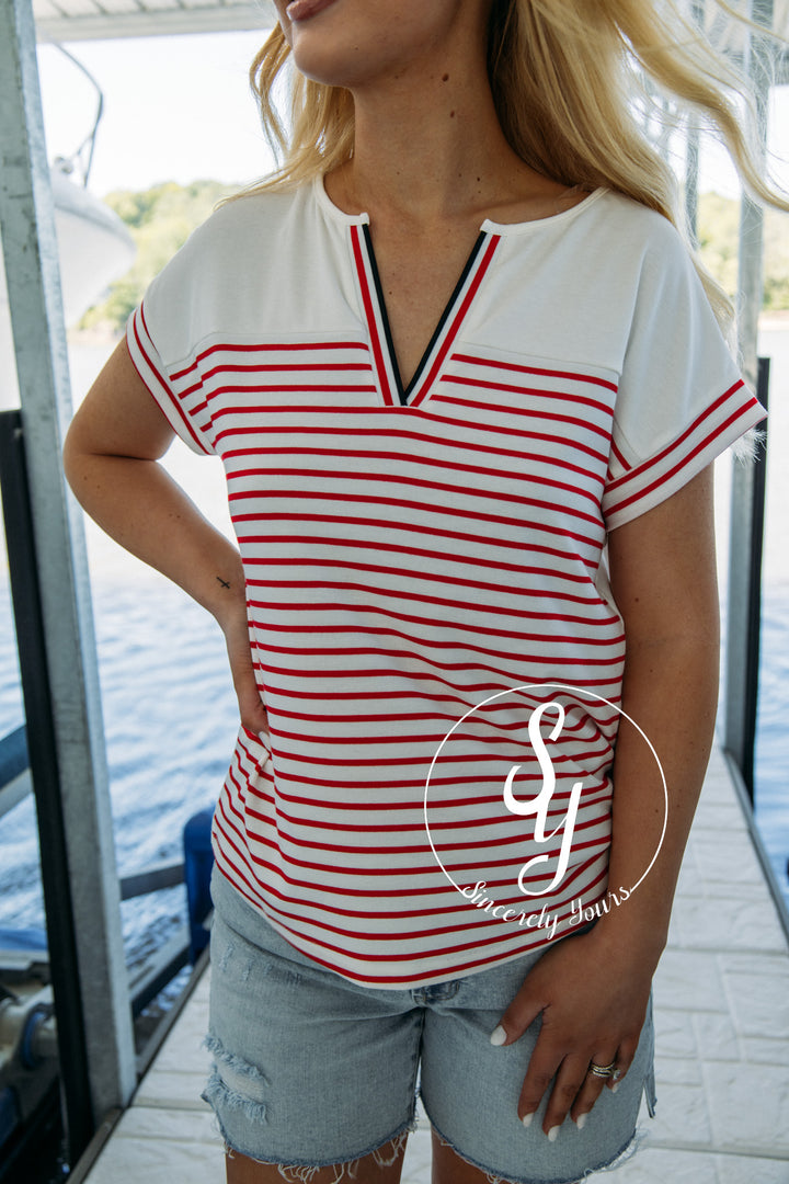 All American Top - Ivory/Red