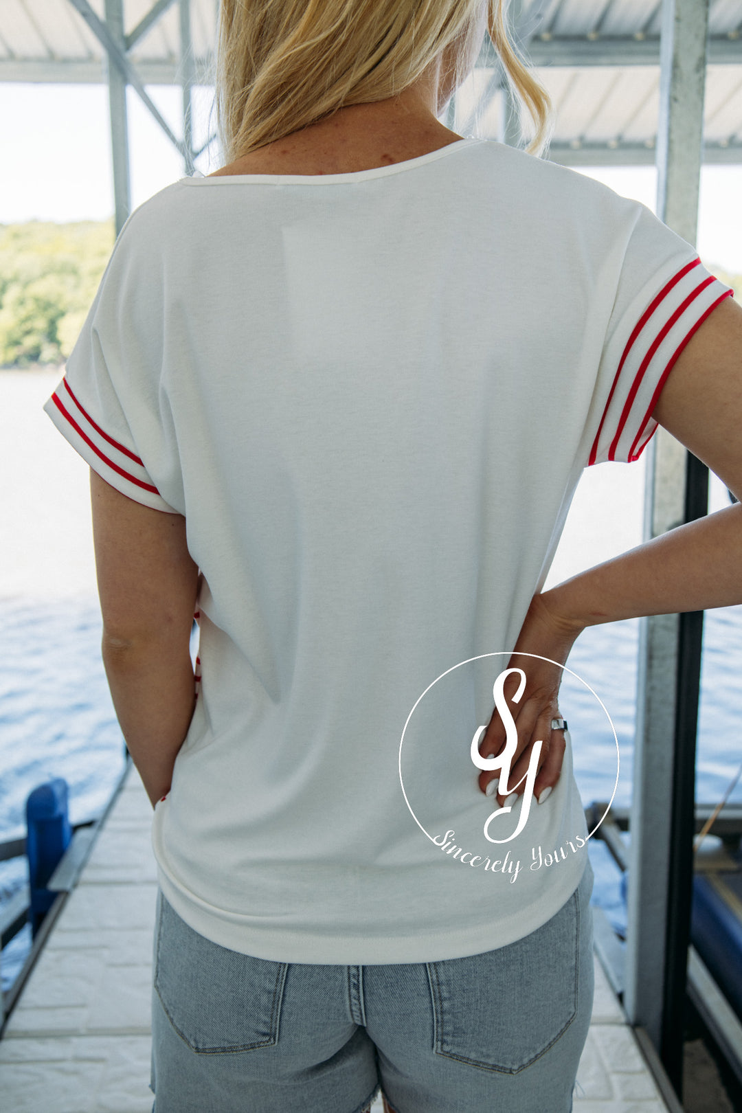 All American Top - Ivory/Red