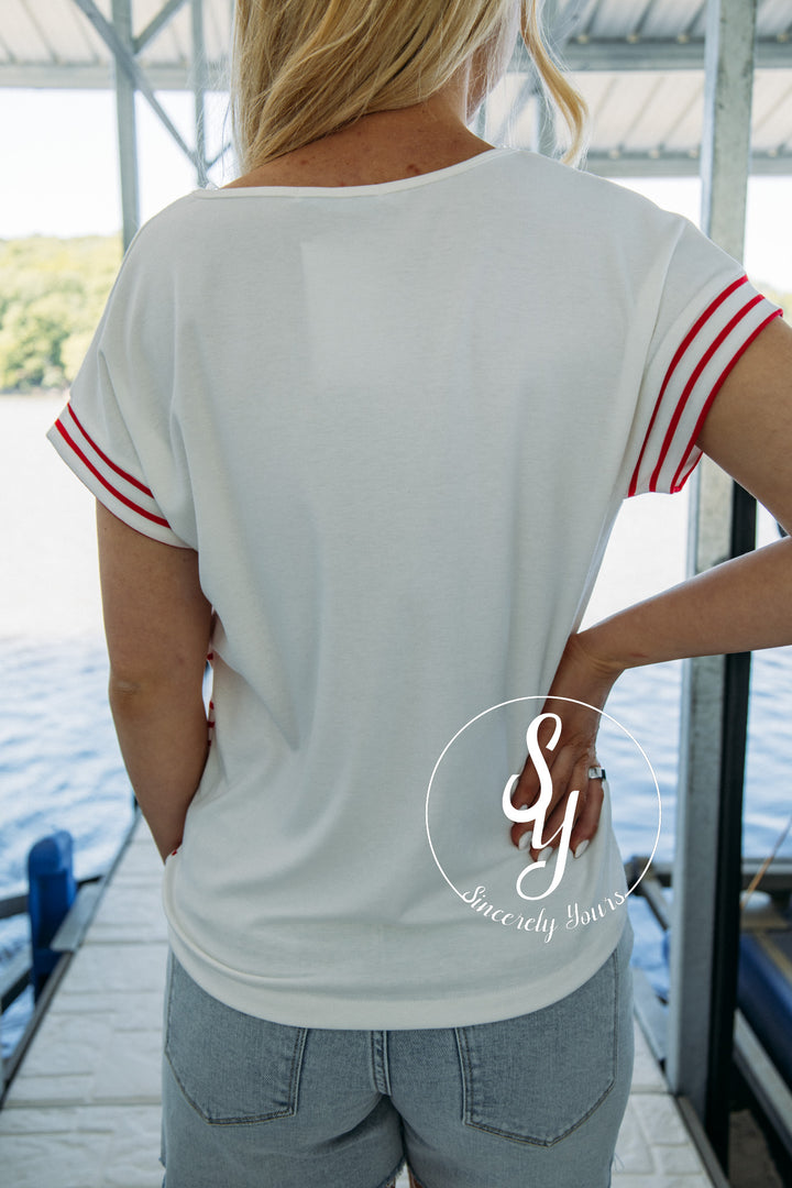 All American Top - Ivory/Red
