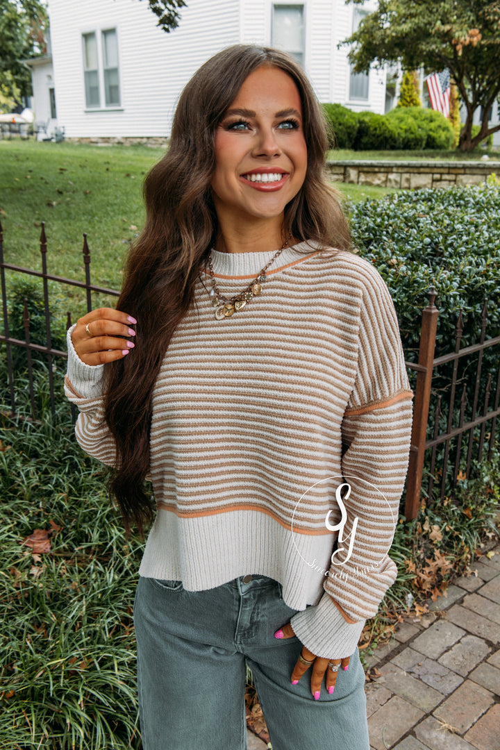Snuggle Stripe Sweater - Taupe