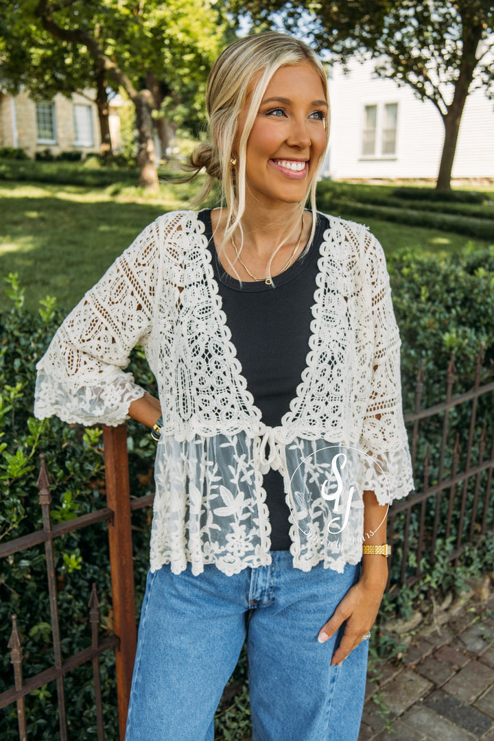 Crochet Frills Cardigan - Natural