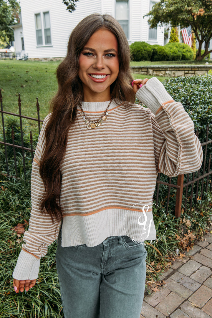Snuggle Stripe Sweater - Taupe