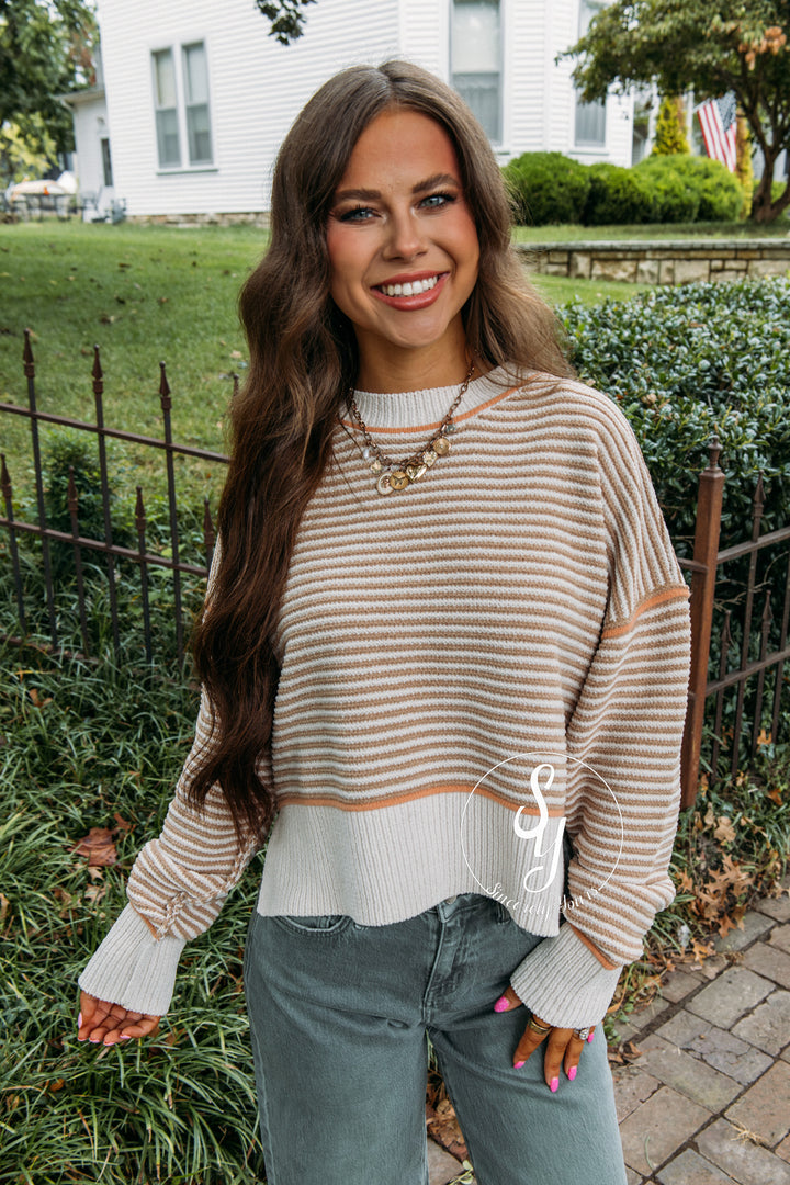 Snuggle Stripe Sweater - Taupe