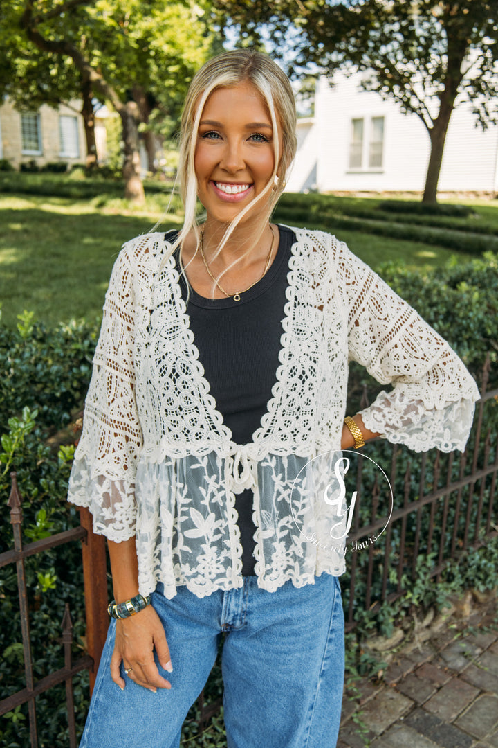 Crochet Frills Cardigan - Natural