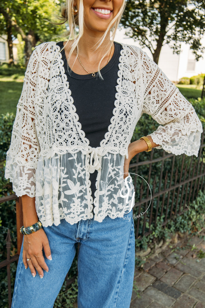 Crochet Frills Cardigan - Natural