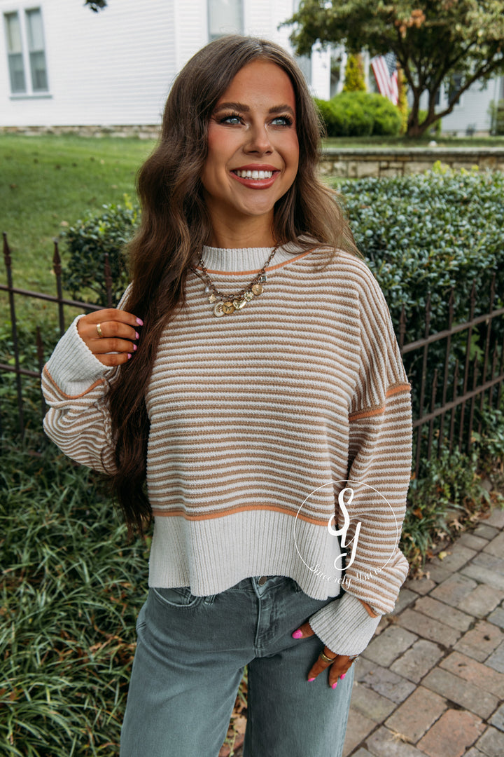 Snuggle Stripe Sweater - Taupe
