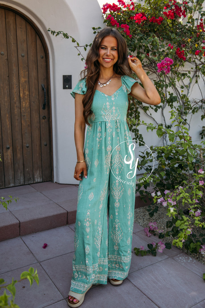 Glam In The Garden Jumpsuit - Green
