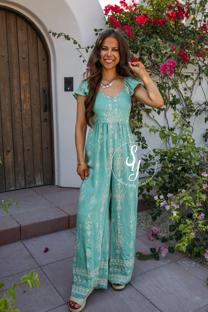 Glam In The Garden Jumpsuit - Green
