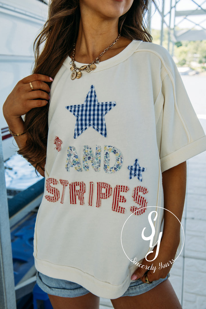 Stars, Stripes, and Flowers Top - Oat