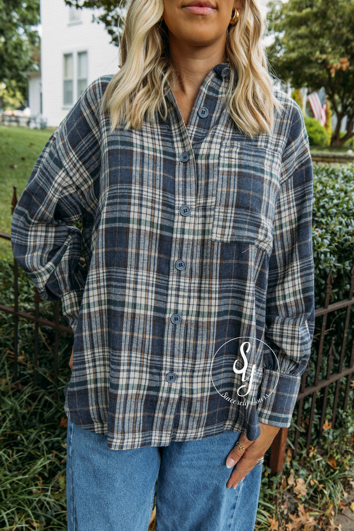 No Plans Needed Flannel - Denim