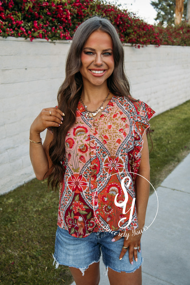 Sleek Floral Moment Top - Red