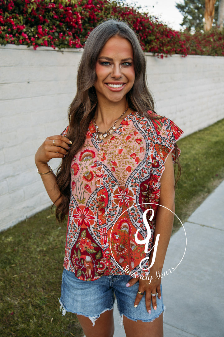 Sleek Floral Moment Top - Red