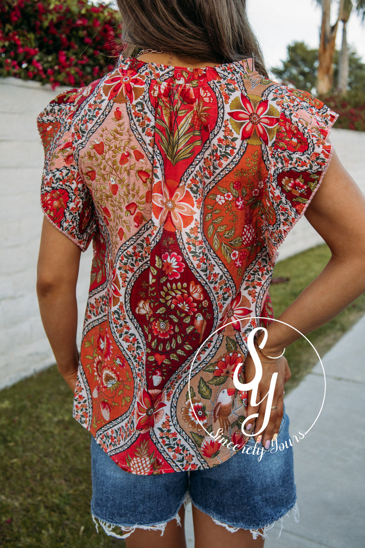 Sleek Floral Moment Top - Red