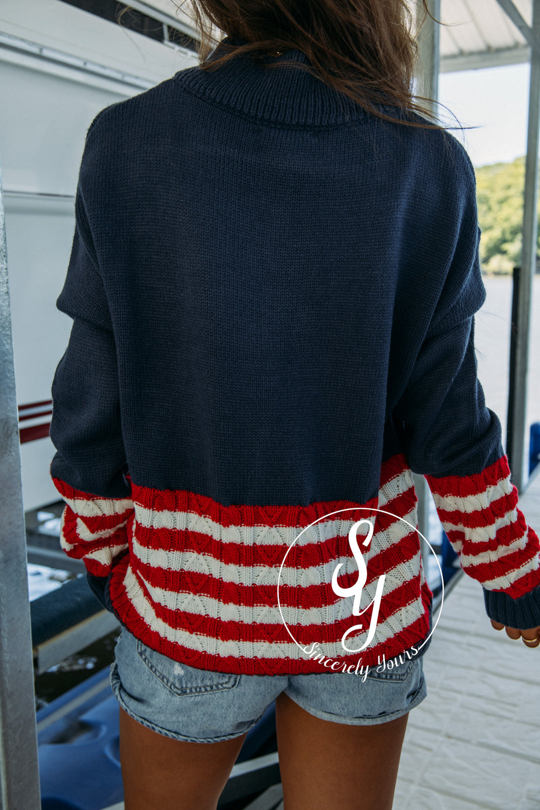 Freedom Moments Sweater - Navy/Red
