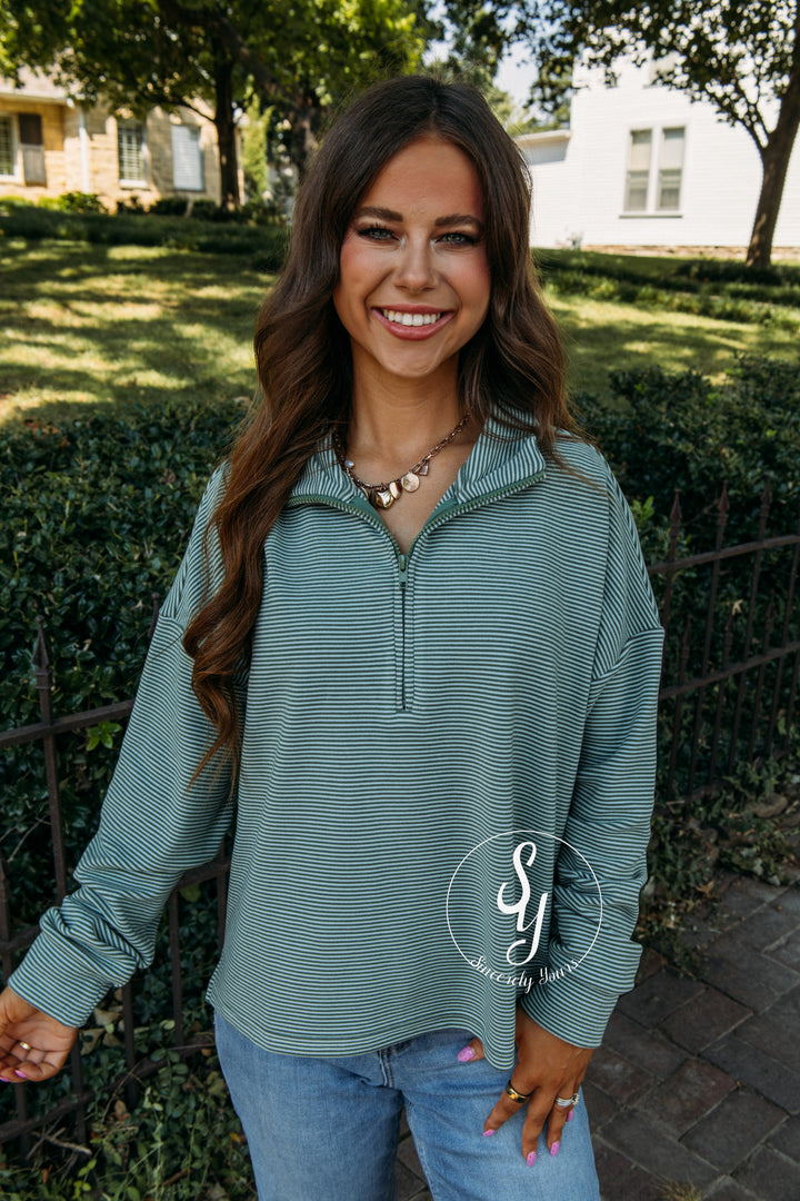A Twist And Stripe Pullover - Green/Sky