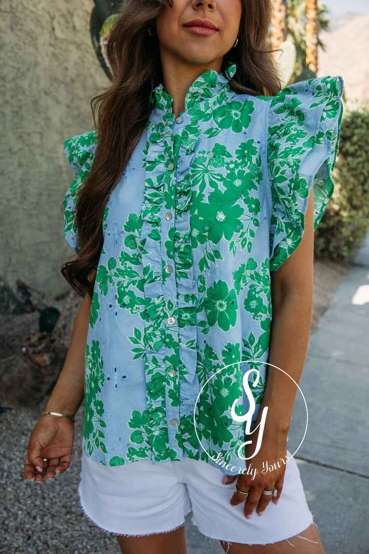 Tropical Floral Top - Blue