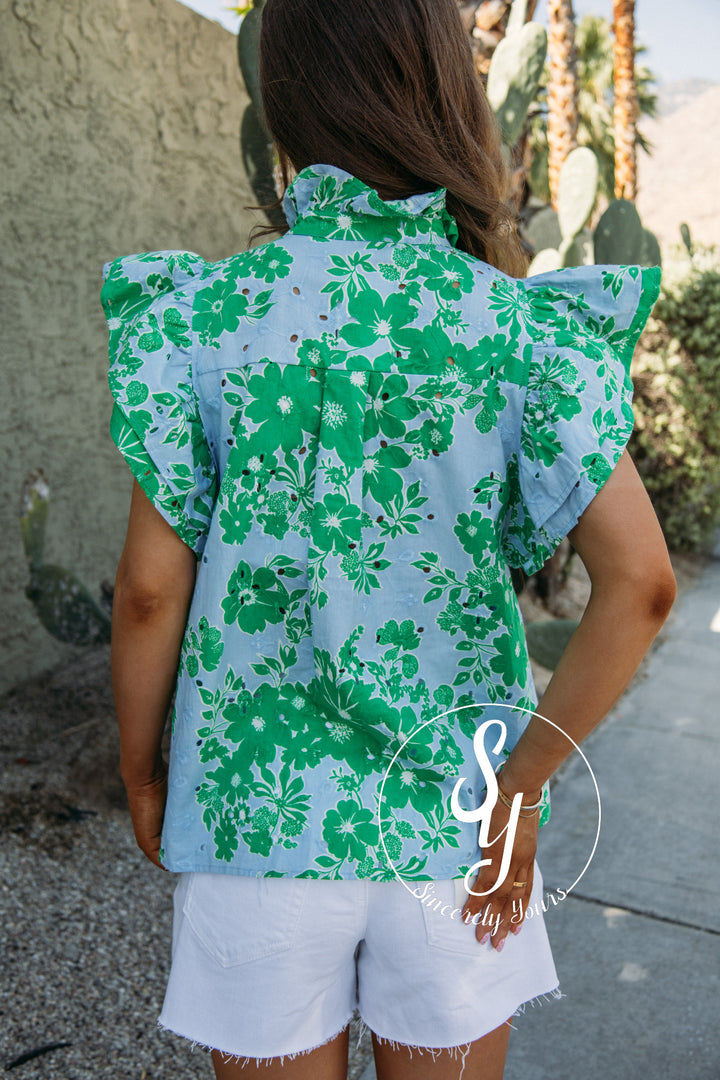Tropical Floral Top - Blue