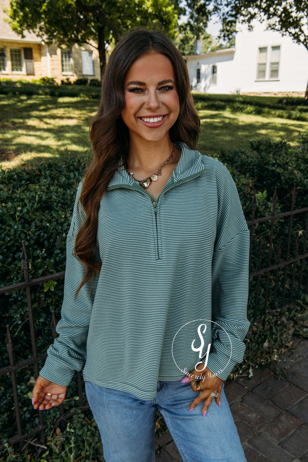 A Twist And Stripe Pullover - Green/Sky